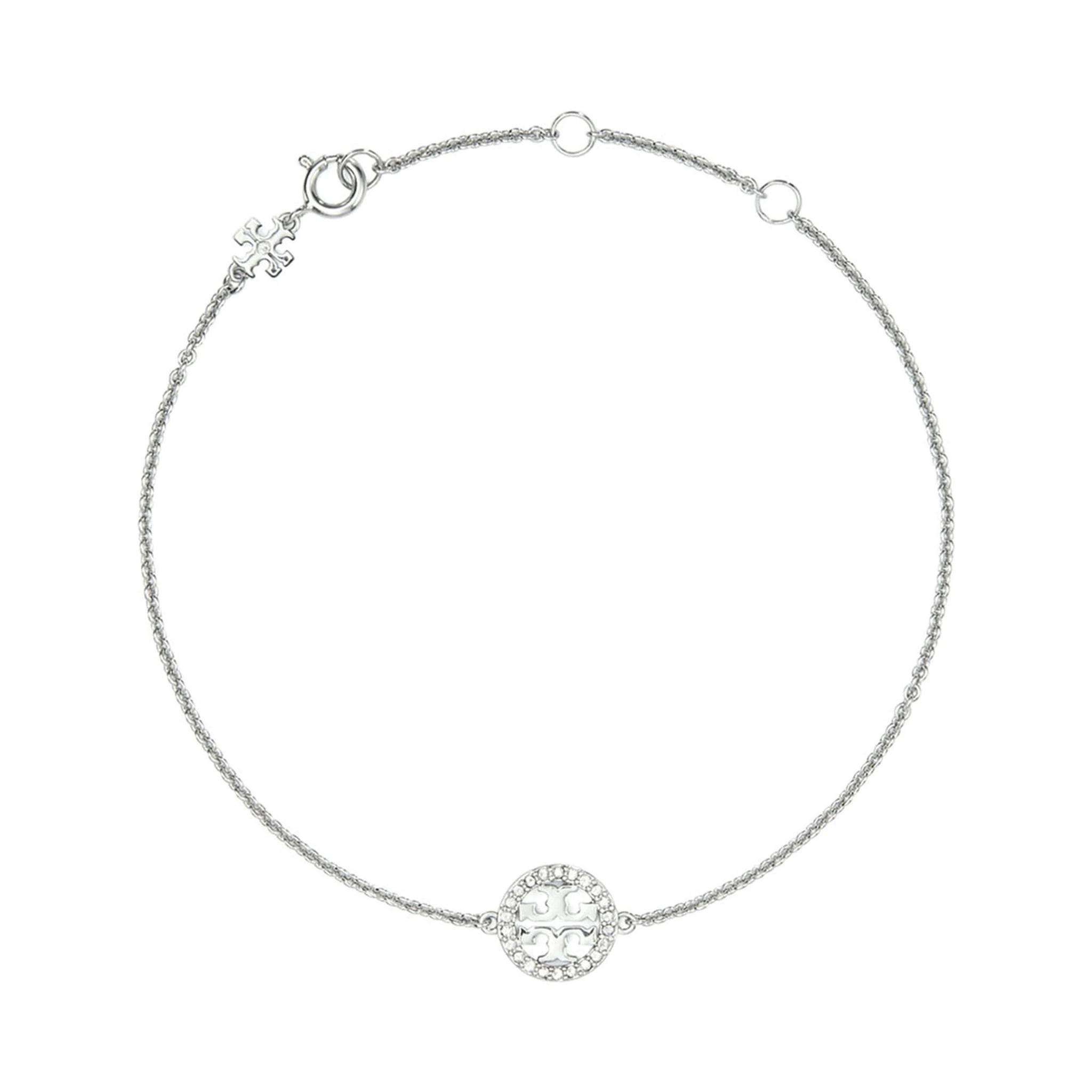 سوار ميلر المعدني ذو السلسلة المتشابكة مع تعليقة حرف T مزدوجة وتزيينات كريستالية من مزيج النحاس للنساء