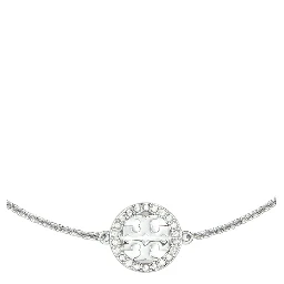 سوار ميلر المعدني ذو السلسلة المتشابكة مع تعليقة حرف T مزدوجة وتزيينات كريستالية من مزيج النحاس للنساء