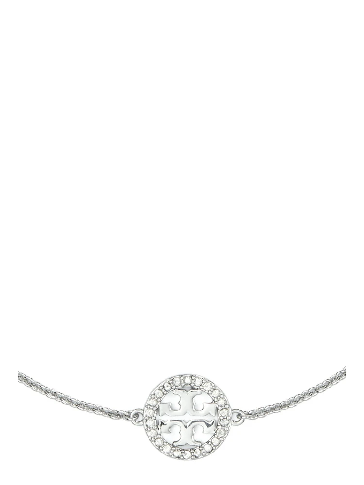 سوار ميلر المعدني ذو السلسلة المتشابكة مع تعليقة حرف T مزدوجة وتزيينات كريستالية من مزيج النحاس للنساء alternative