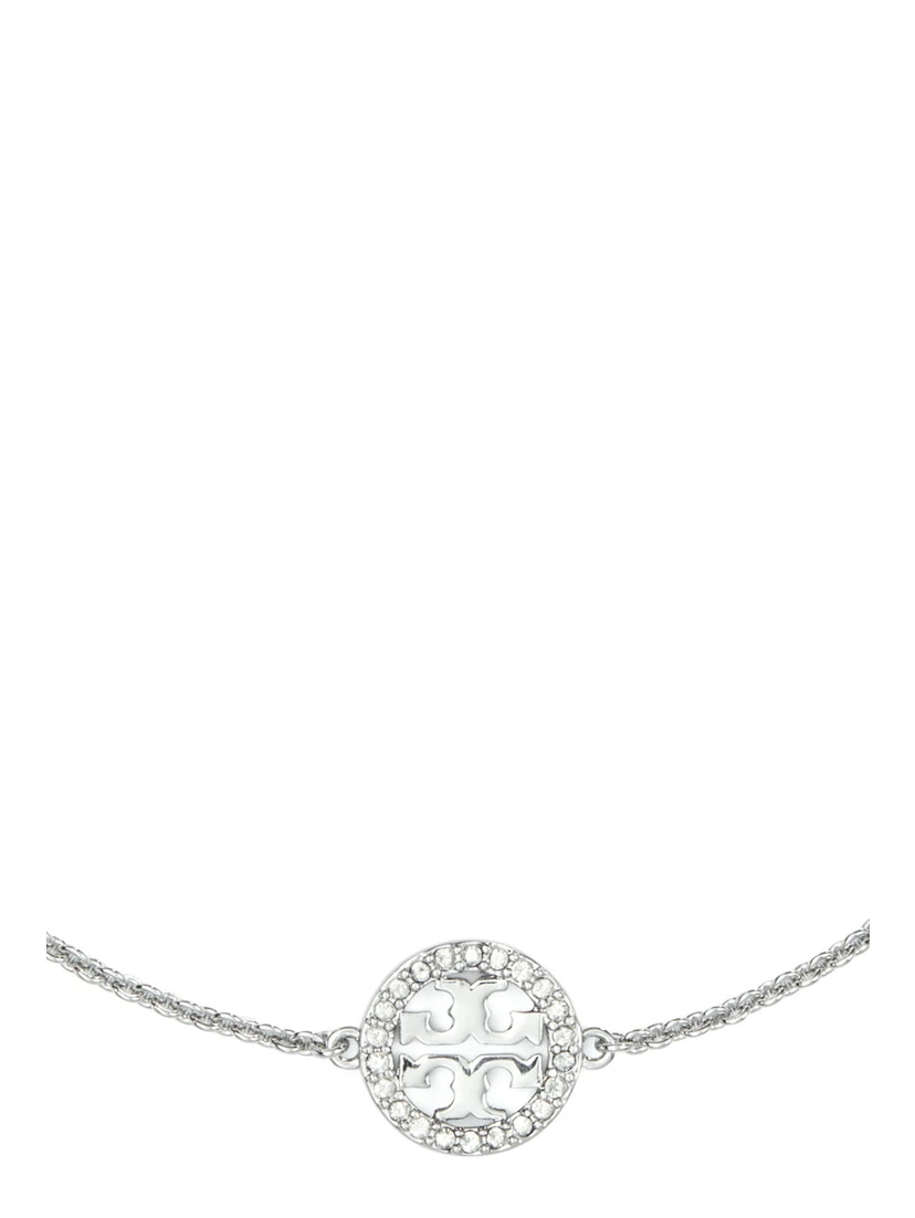 سوار ميلر المعدني ذو السلسلة المتشابكة مع تعليقة حرف T مزدوجة وتزيينات كريستالية من مزيج النحاس للنساء