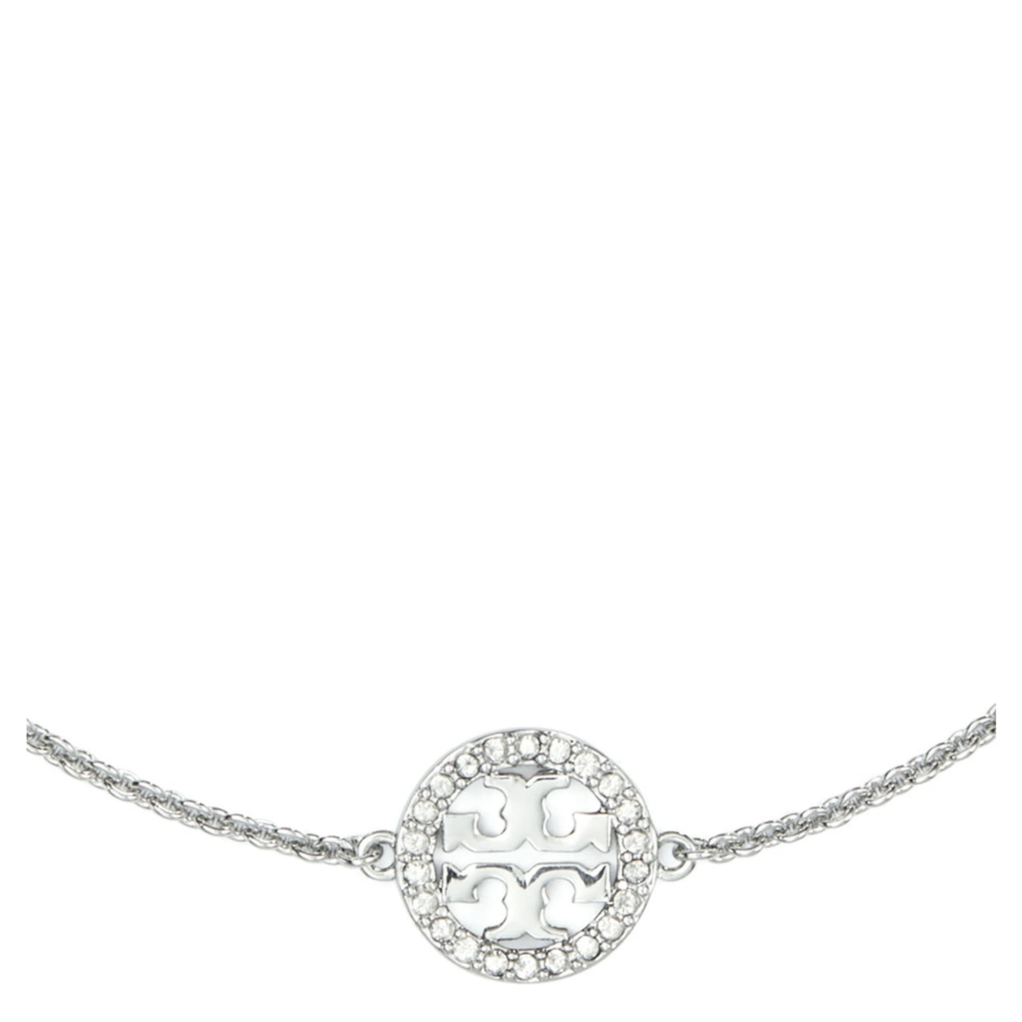 سوار ميلر المعدني ذو السلسلة المتشابكة مع تعليقة حرف T مزدوجة وتزيينات كريستالية من مزيج النحاس للنساء