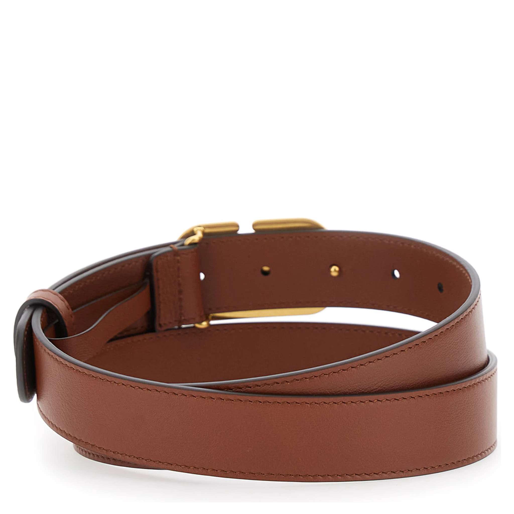 Brown Belt with VLogo Buckle Closure in Grained Leather Woman