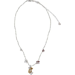 Brown Necklace with Bead Embellishments and Bear Detail in Silver Blend Woman
