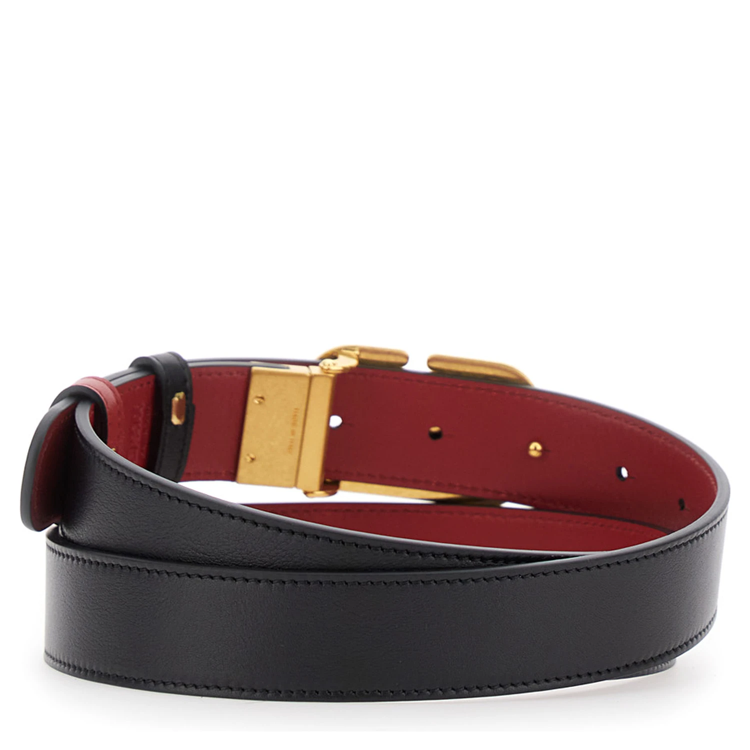 Black Reversible Belt with VLogo Buckle in Leather Woman