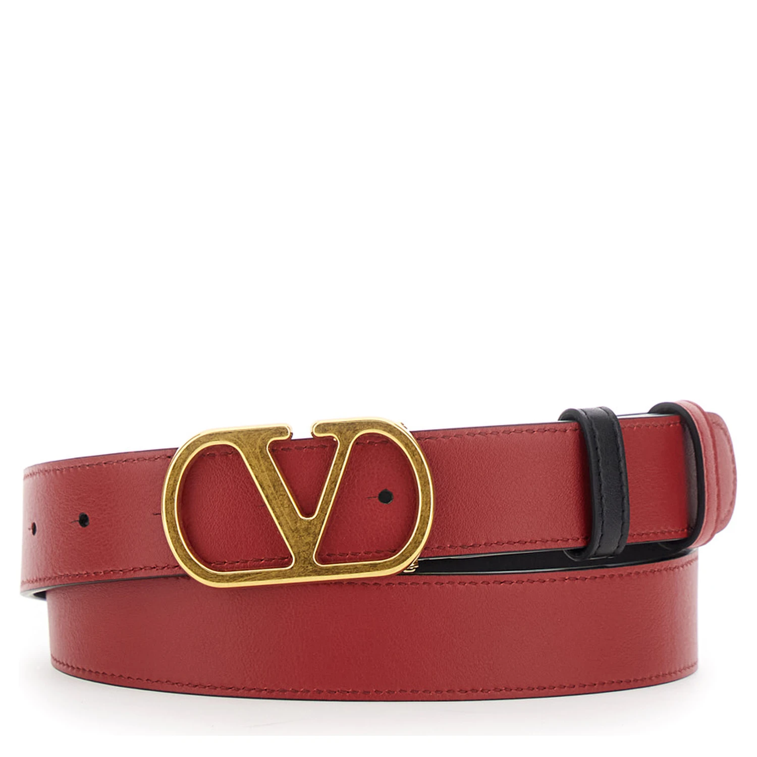 Black Reversible Belt with VLogo Buckle in Leather Woman