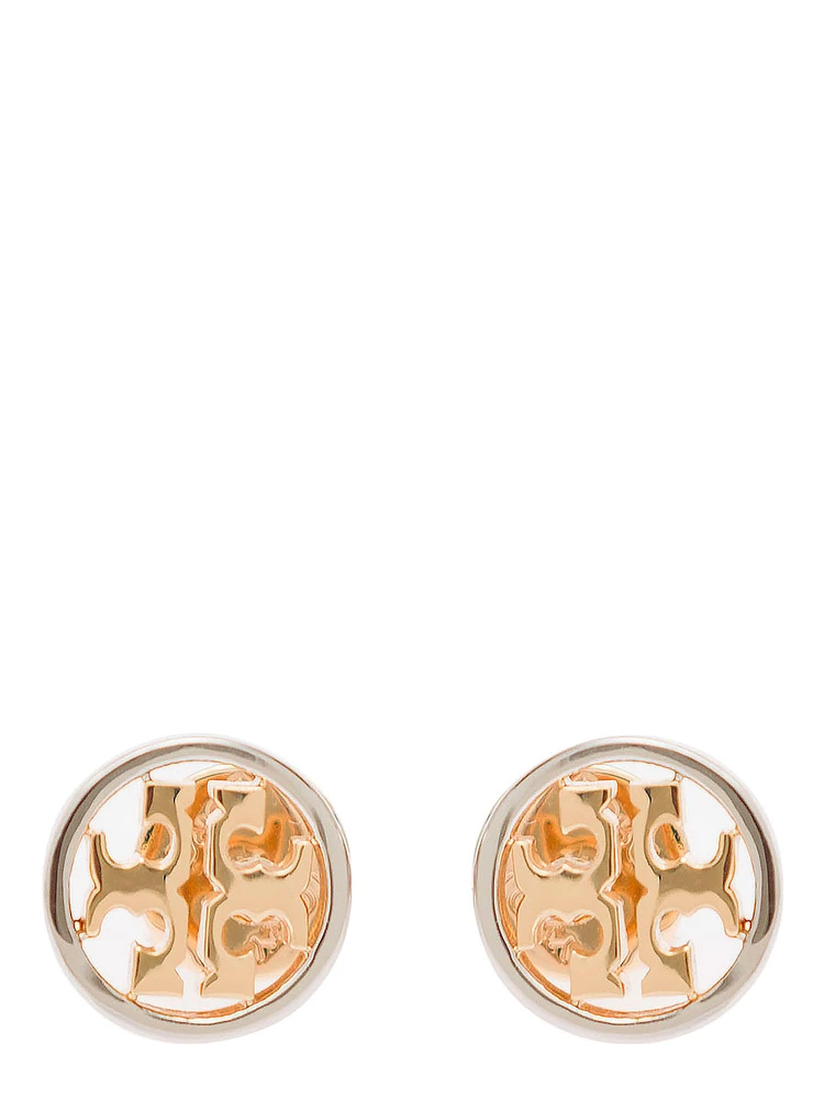 Miller Stud Earrings with Logo Detail in Brass Woman