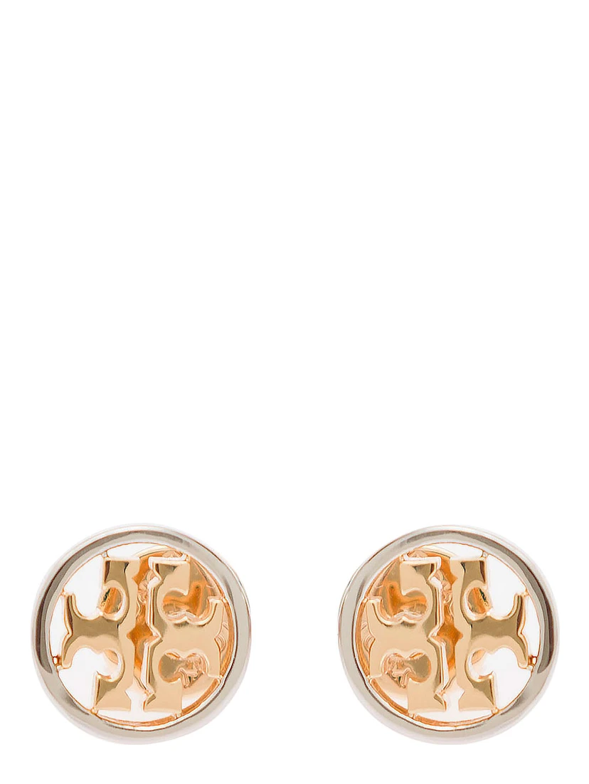 Miller Stud Earrings with Logo Detail in Brass Woman