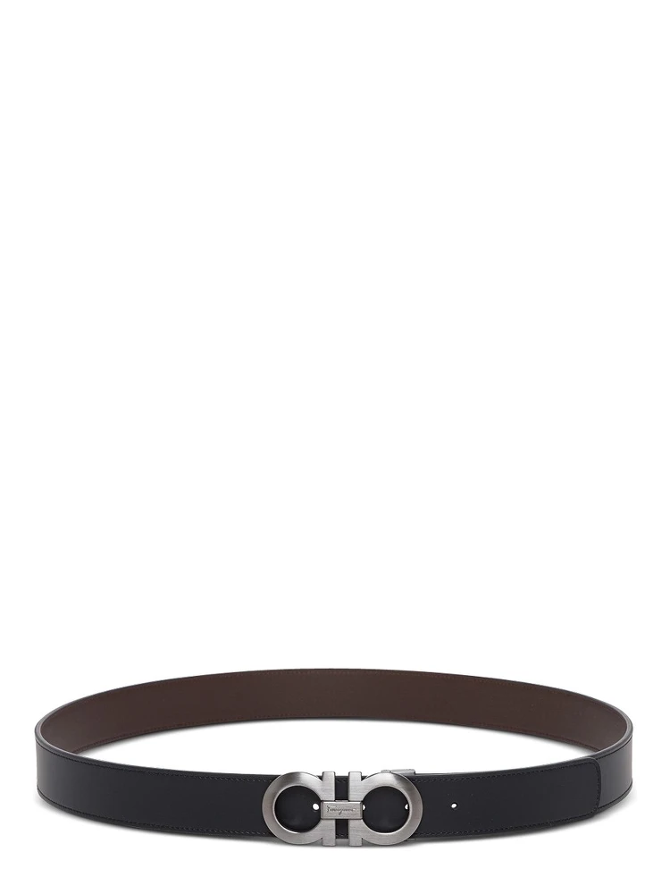 Salvatore Ferragamo Mans Bicolor Leather Belt with Logo Buckle
