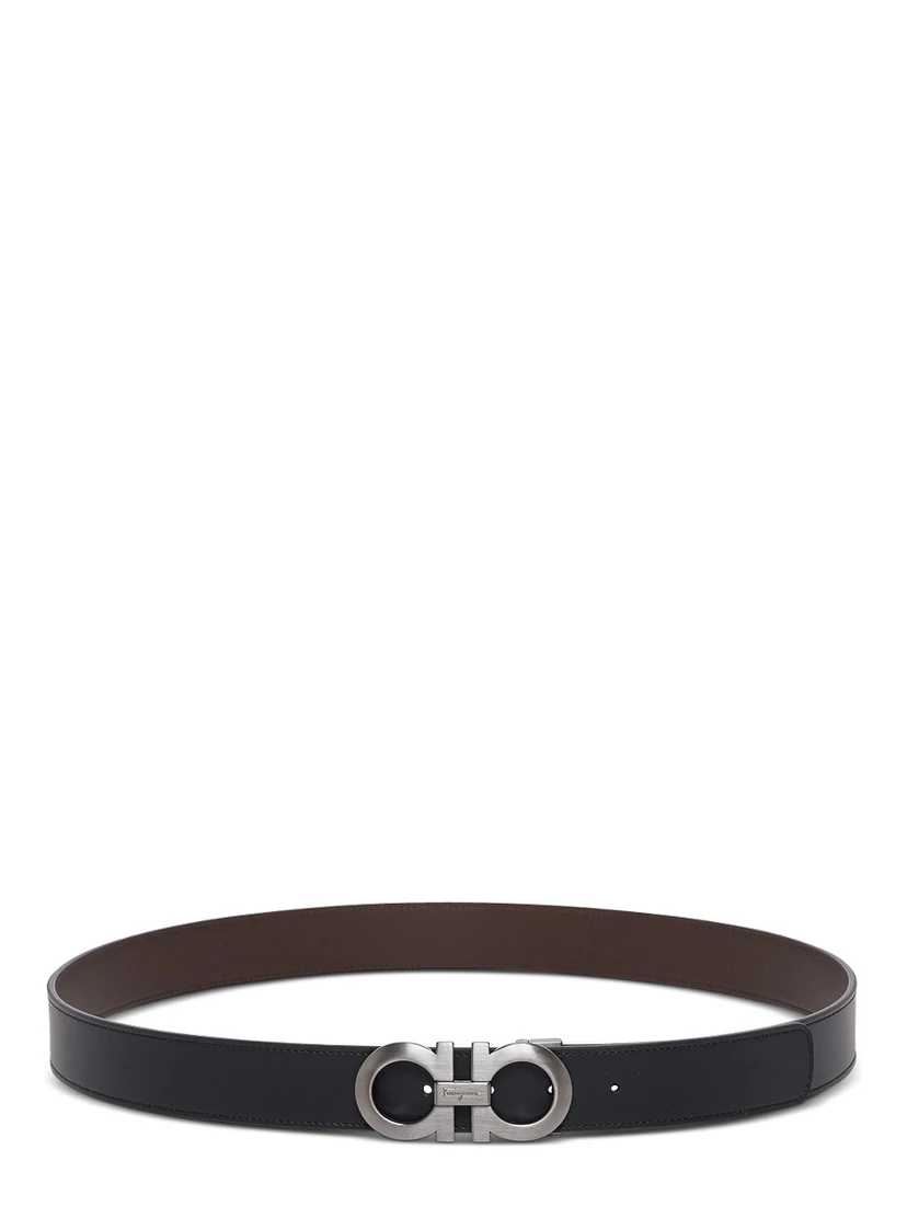 Salvatore Ferragamo Mans Bicolor Leather Belt with Logo Buckle