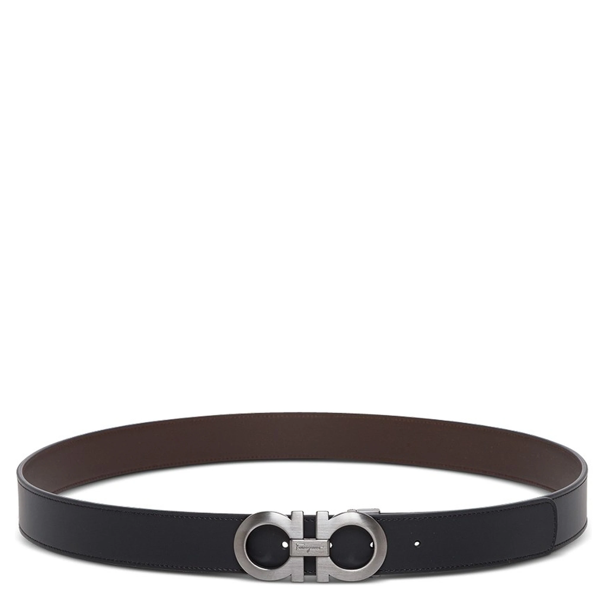 Salvatore Ferragamo Mans Bicolor Leather Belt with Logo Buckle