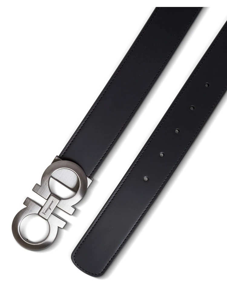 Salvatore Ferragamo Mans Bicolor Leather Belt with Logo Buckle alternative
