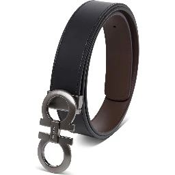 Salvatore Ferragamo Mans Bicolor Leather Belt with Logo Buckle