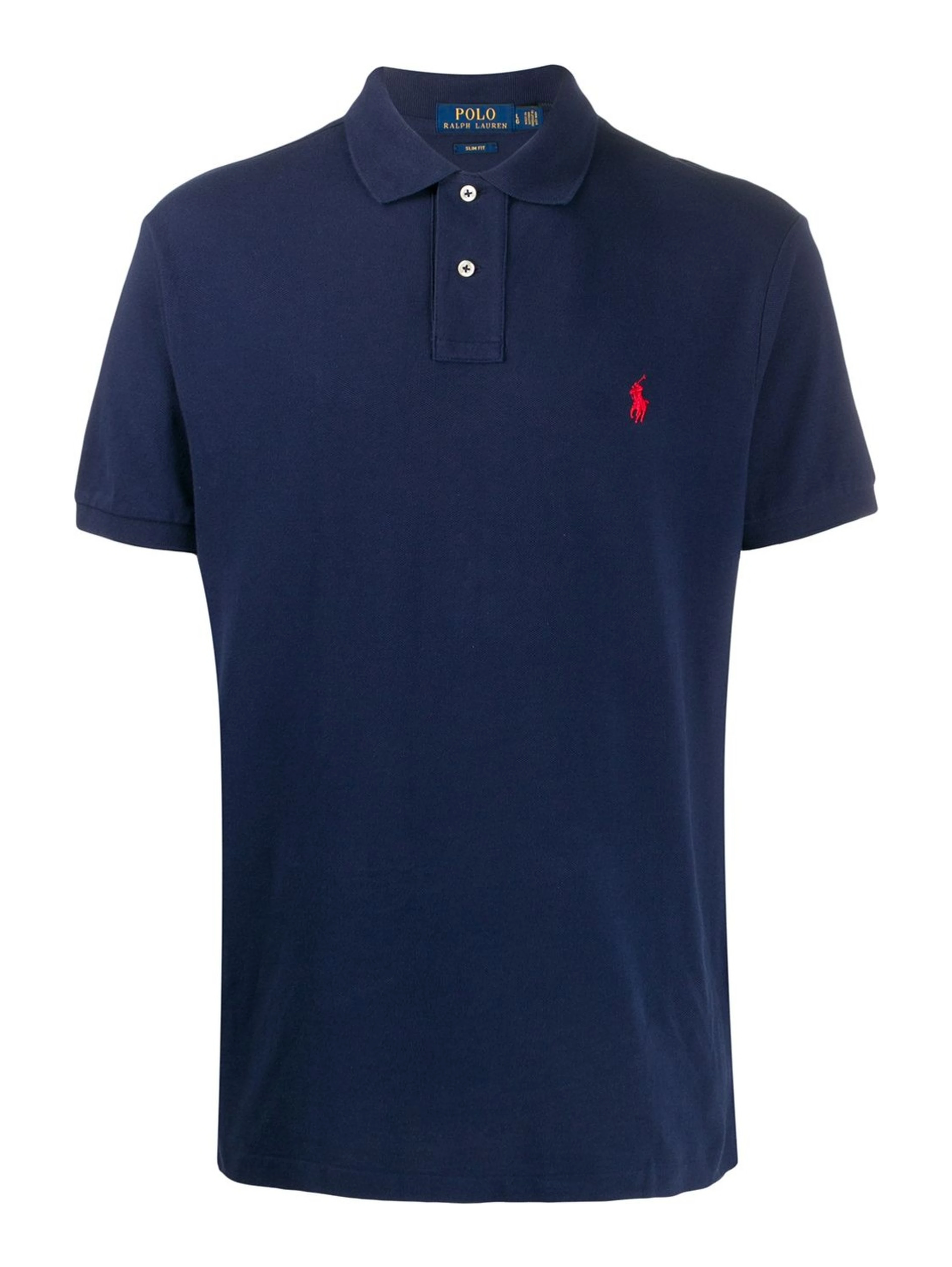 "Slim Fit" Blue Polo Shirt with Classic Collar and Pony Embroidery on the Front in Cotton Piquet Man
