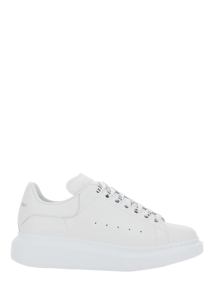 White Low Top Sneakers with Logo Lettering on Tongue and Heel in Leather Woman