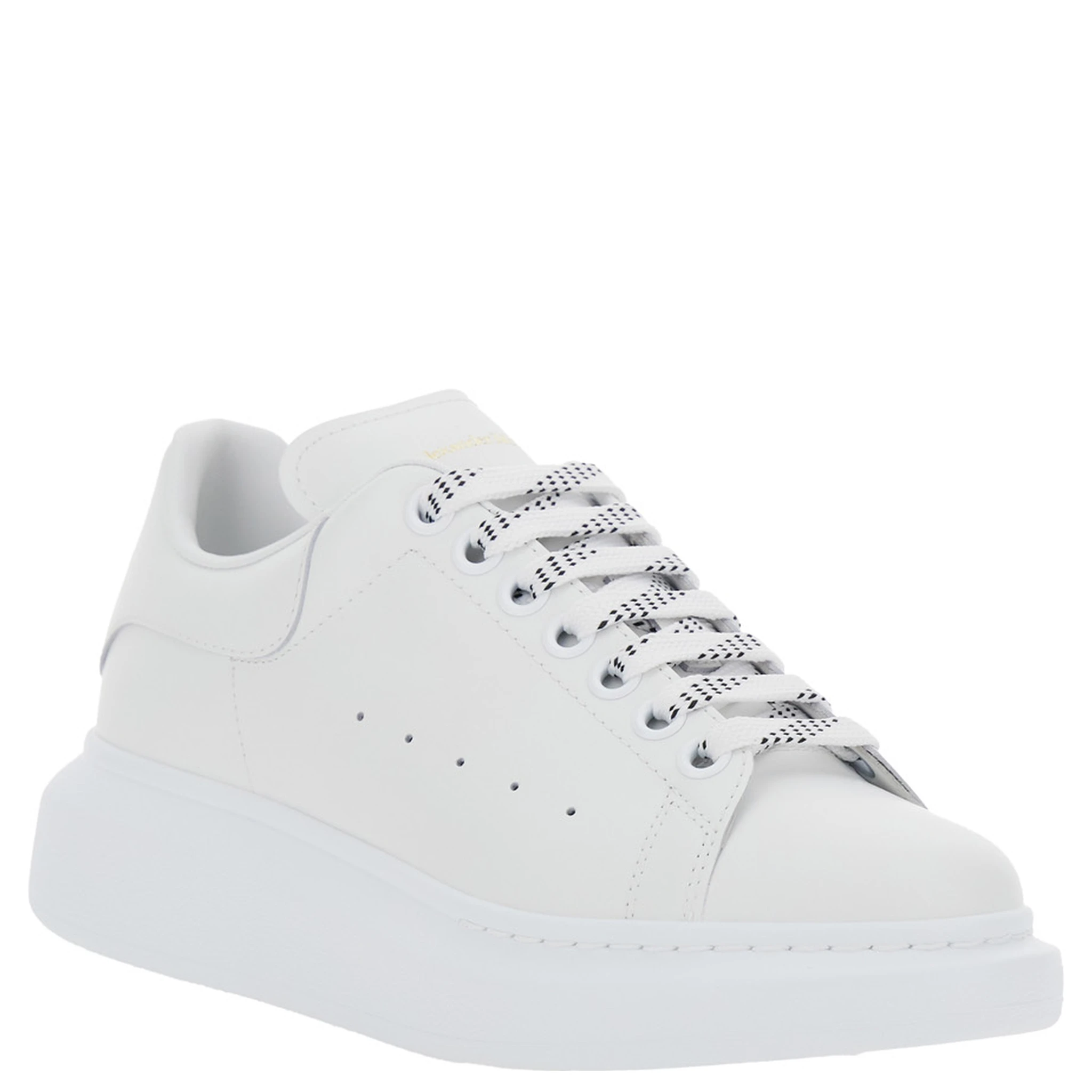 White Low Top Sneakers with Logo Lettering on Tongue and Heel in Leather Woman