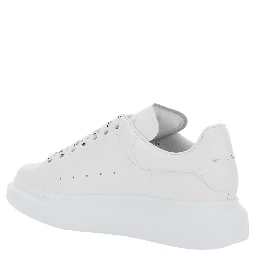 White Low Top Sneakers with Logo Lettering on Tongue and Heel in Leather Woman