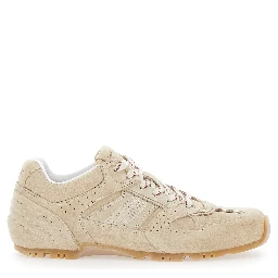 Tb.56 Beige Low Top Sneakers with Logo Lettering on the Tongue and Perforated Details in Suede Woman