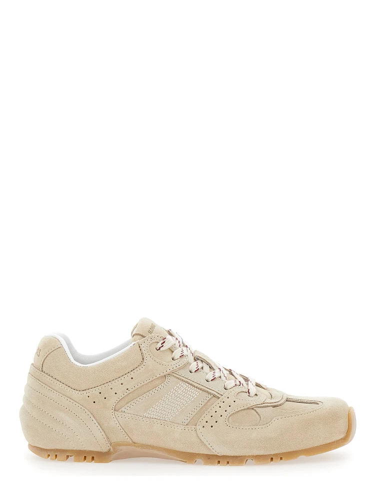 Tb.56 Beige Low Top Sneakers with Logo Lettering on the Tongue and Perforated Details in Suede Woman