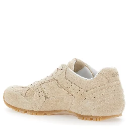Tb.56 Beige Low Top Sneakers with Logo Lettering on the Tongue and Perforated Details in Suede Woman