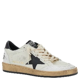 Ballstar Black and White Low Top Sneakers with Star Patch on the Side and Contrasting Heel with Writing in Leather Woman