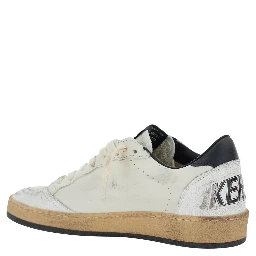 Ballstar Black and White Low Top Sneakers with Star Patch on the Side and Contrasting Heel with Writing in Leather Woman