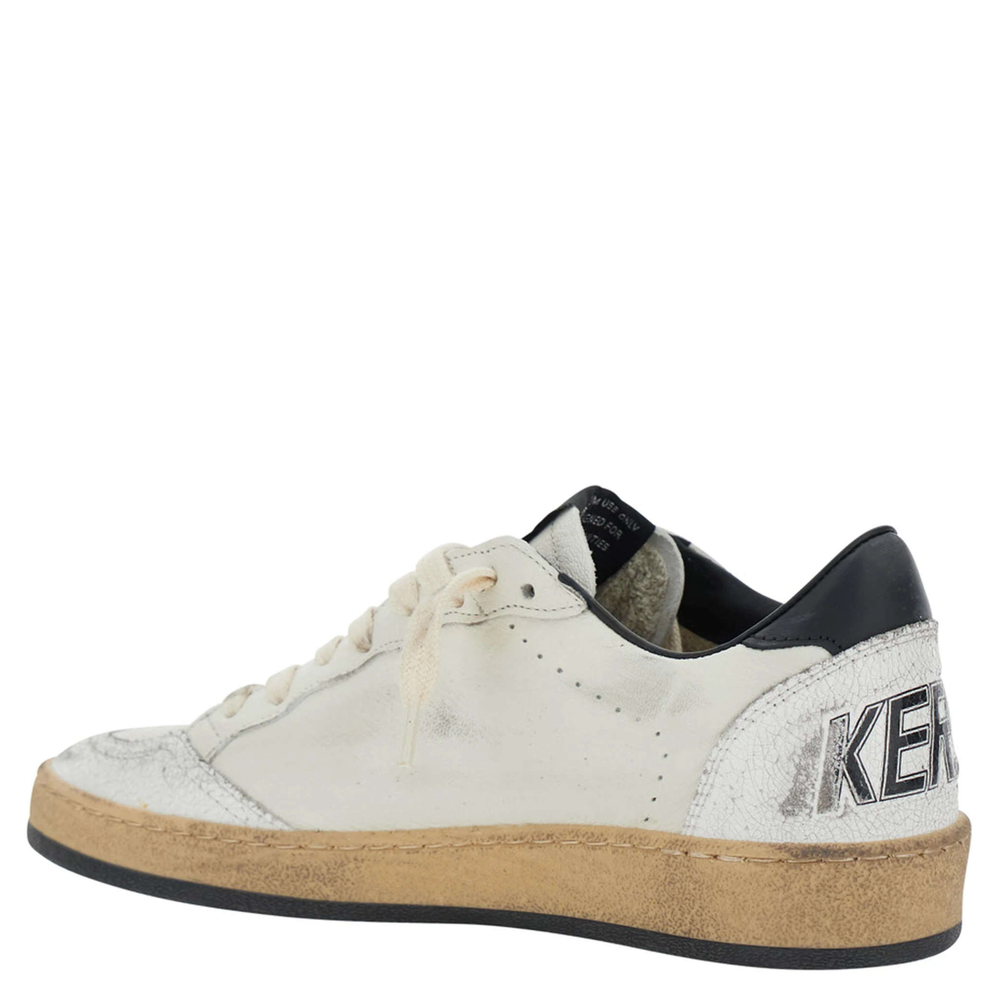 Ballstar Black and White Low Top Sneakers with Star Patch on the Side and Contrasting Heel with Writing in Leather Woman