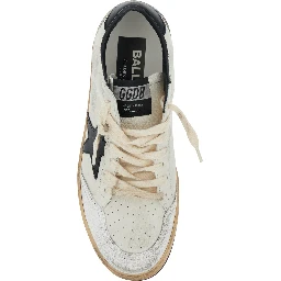 Ballstar Black and White Low Top Sneakers with Star Patch on the Side and Contrasting Heel with Writing in Leather Woman