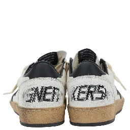 Ballstar Black and White Low Top Sneakers with Star Patch on the Side and Contrasting Heel with Writing in Leather Woman