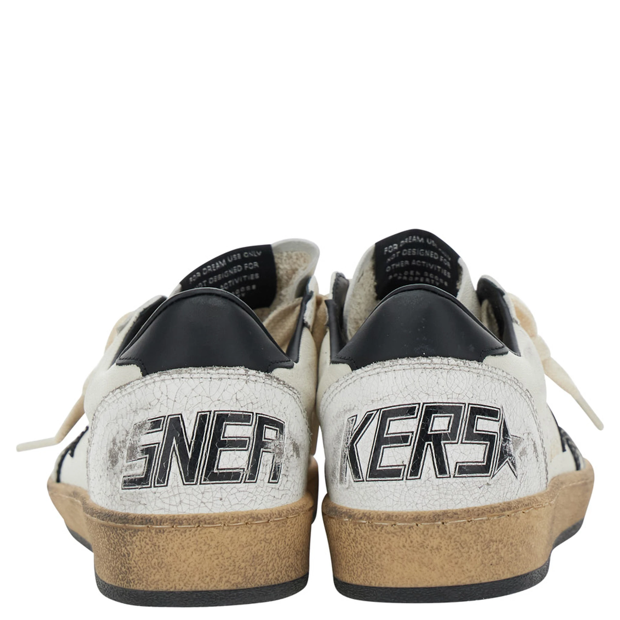 Ballstar Black and White Low Top Sneakers with Star Patch on the Side and Contrasting Heel with Writing in Leather Woman