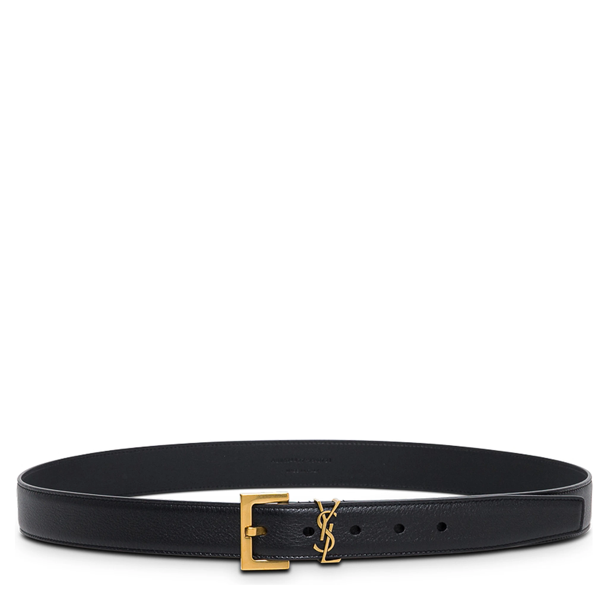 Black Leather Belt with Logo Buckle Saint Laurent Woman