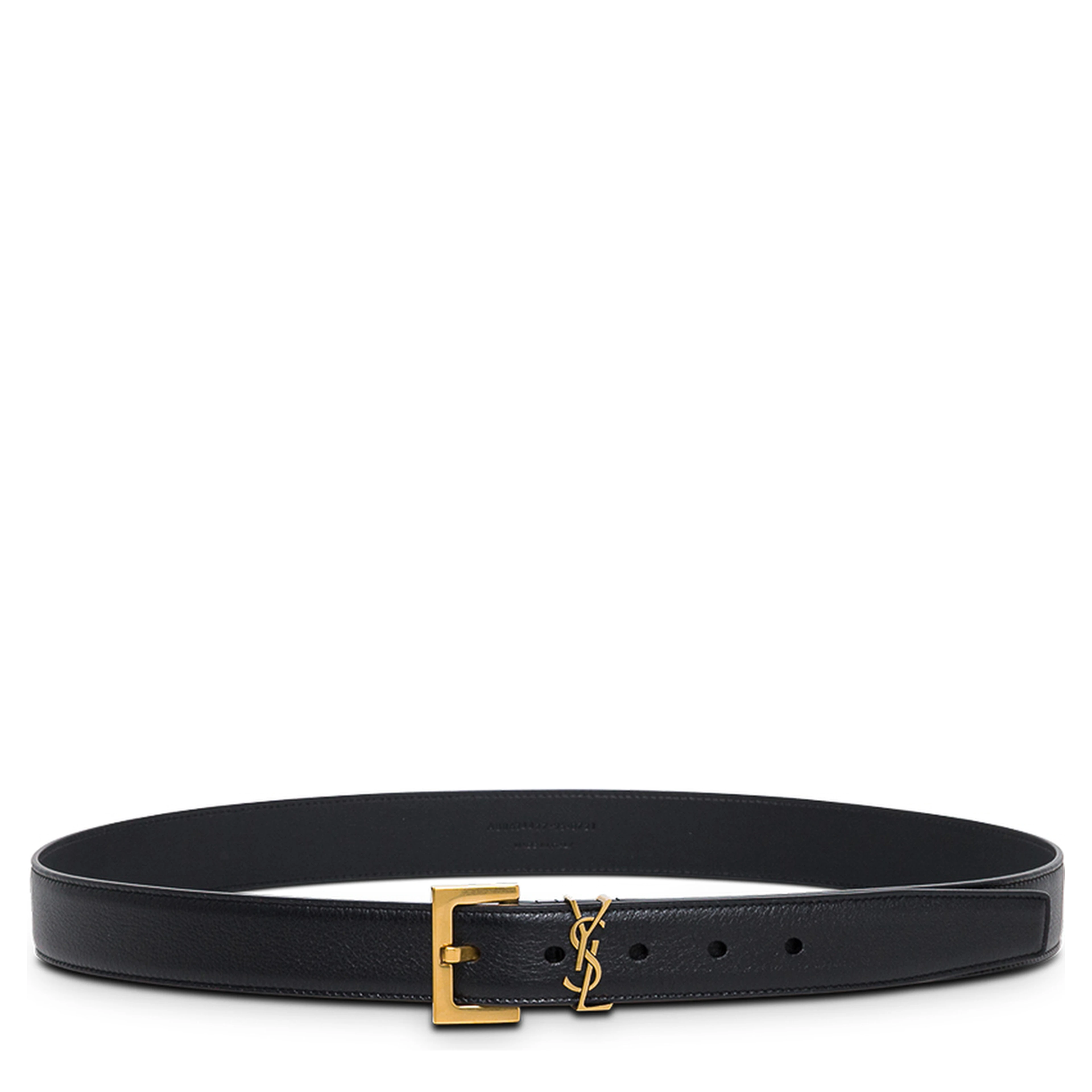 Black Leather Belt with Logo Buckle Saint Laurent Woman