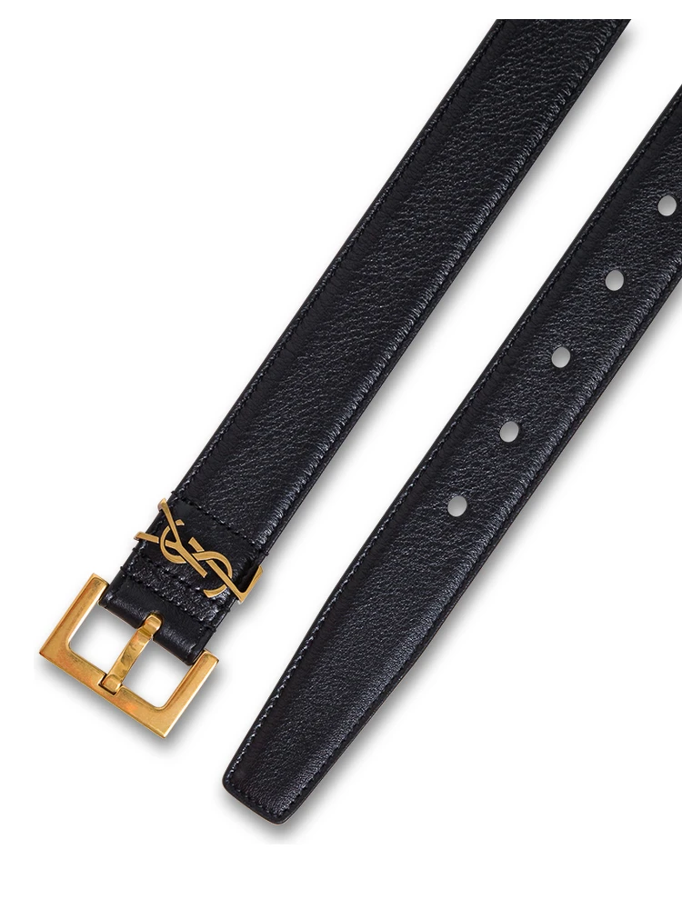 Black Leather Belt with Logo Buckle Saint Laurent Woman alternative
