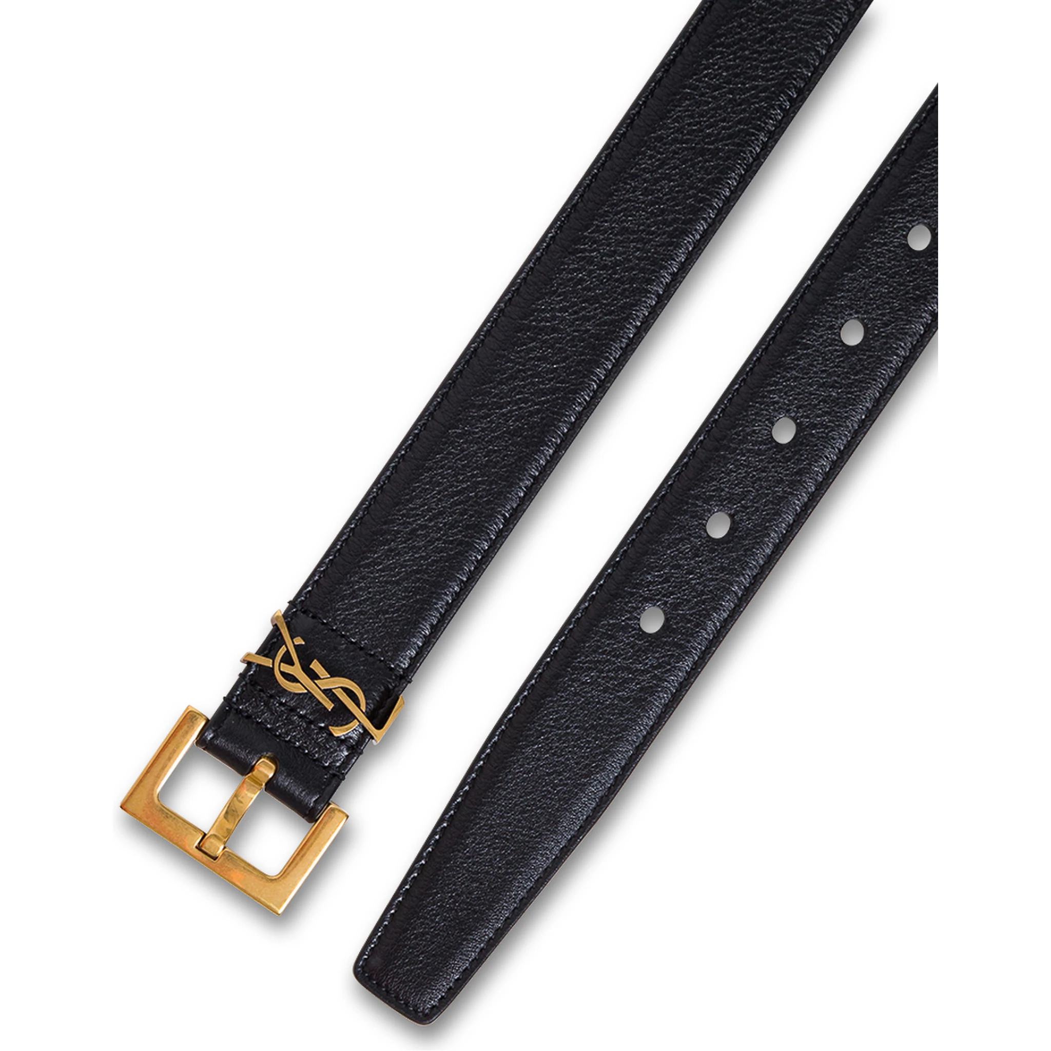 Black Leather Belt with Logo Buckle Saint Laurent Woman