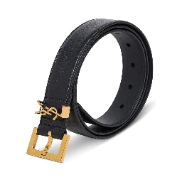 Black Leather Belt with Logo Buckle Saint Laurent Woman