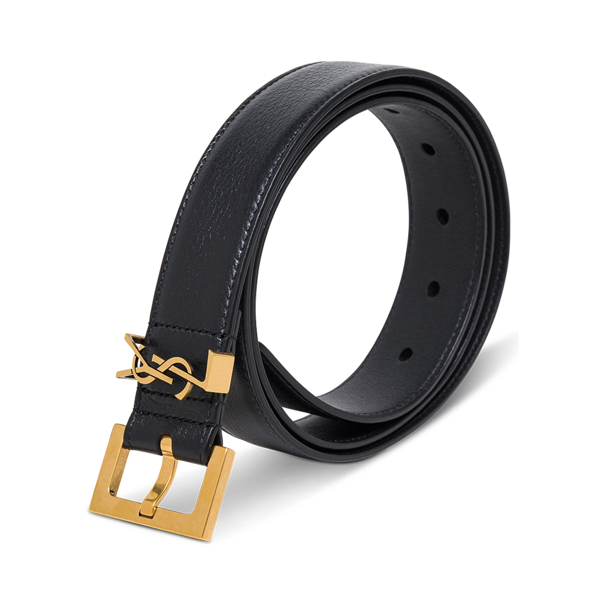 Black Leather Belt with Logo Buckle Saint Laurent Woman
