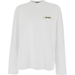 Le T-Shirt Gros Grain White Crewneck T-Shirt with Logo Patch on the Front in Cotton Man