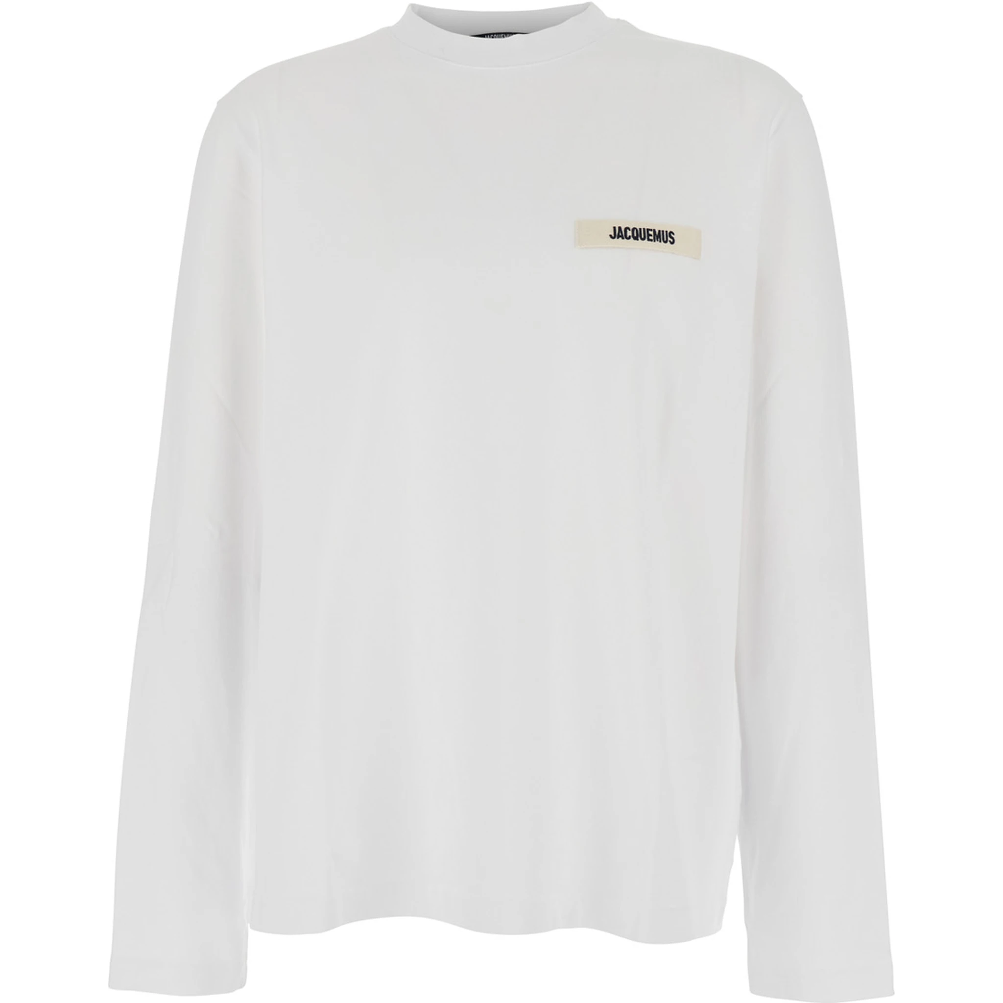 Le T-Shirt Gros Grain White Crewneck T-Shirt with Logo Patch on the Front in Cotton Man