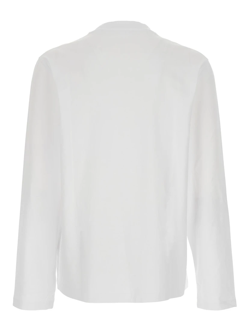 Le T-Shirt Gros Grain White Crewneck T-Shirt with Logo Patch on the Front in Cotton Man