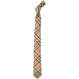 Beige Scarf with All-Over Vintage Check Print in Silk Man
