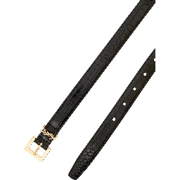 Black Thin Belt with Square Buckle and Cassandre in Crocodile-Embossed Leather Woman