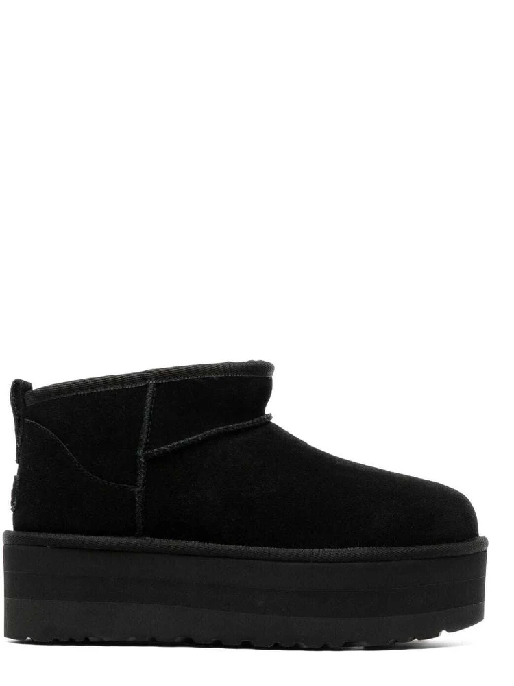 Ultramini Black Boots with Platform in Suede Woman