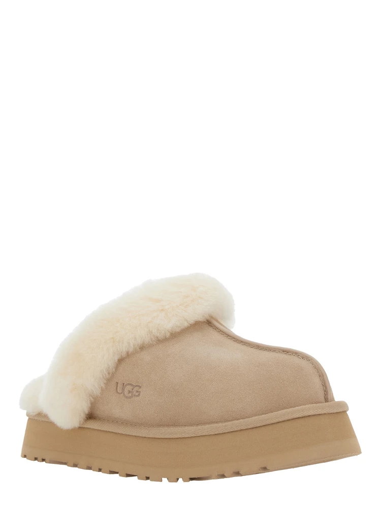 Disquette Beige Mule with Fur and Logo on Back in Suede Woman alternative