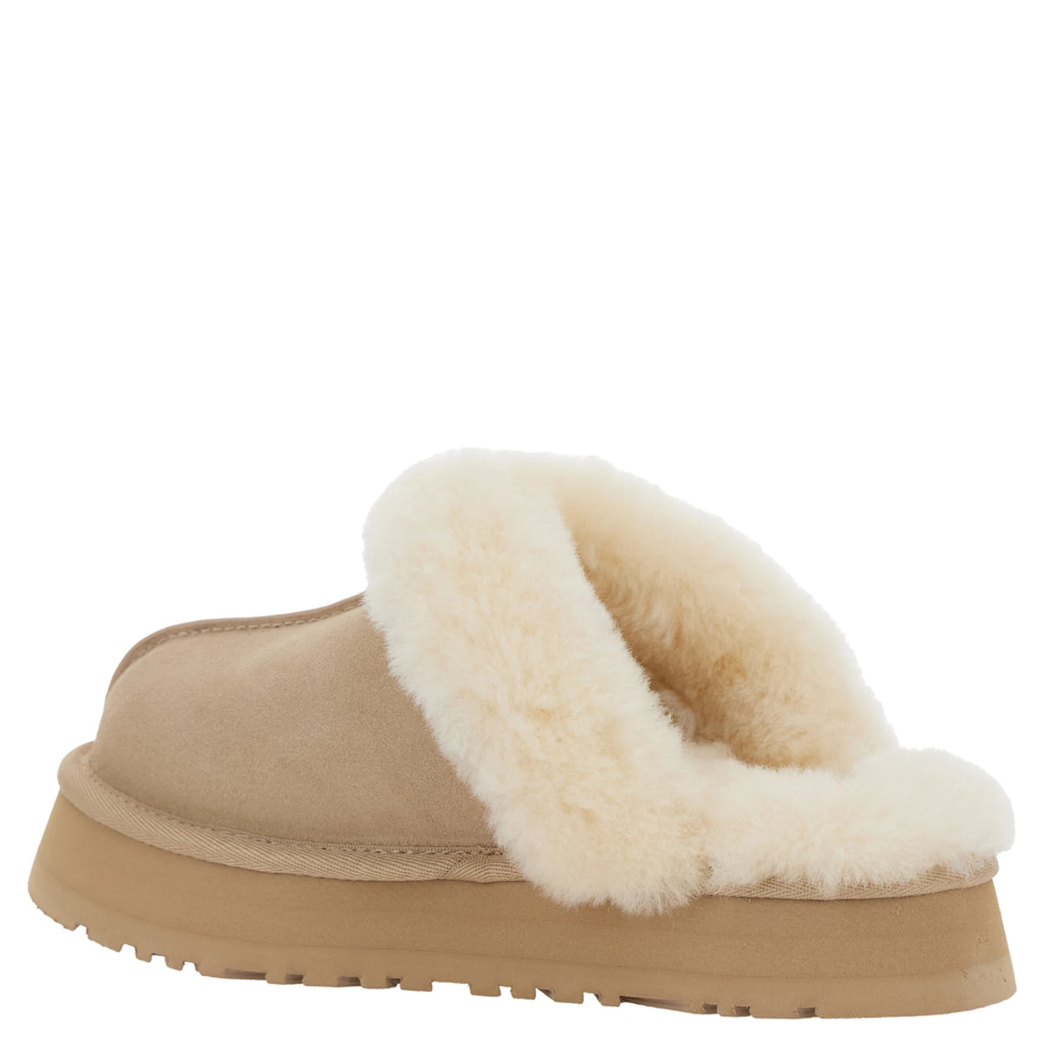 Disquette Beige Mule with Fur and Logo on Back in Suede Woman