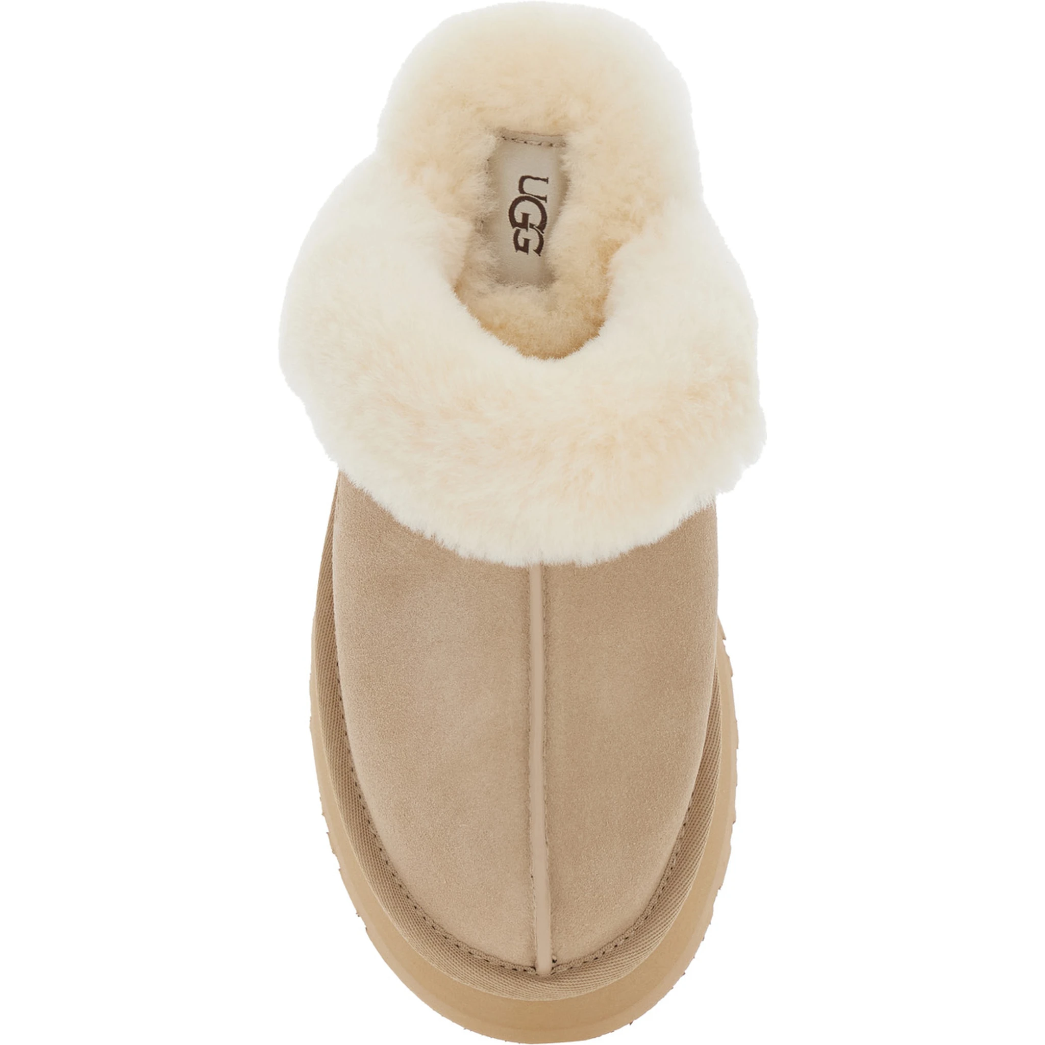 Disquette Beige Mule with Fur and Logo on Back in Suede Woman