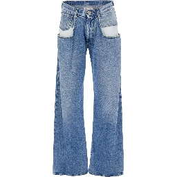 Light Blue Five-Pocket Jeans with Bleach Effect in Cotton Denim Woman