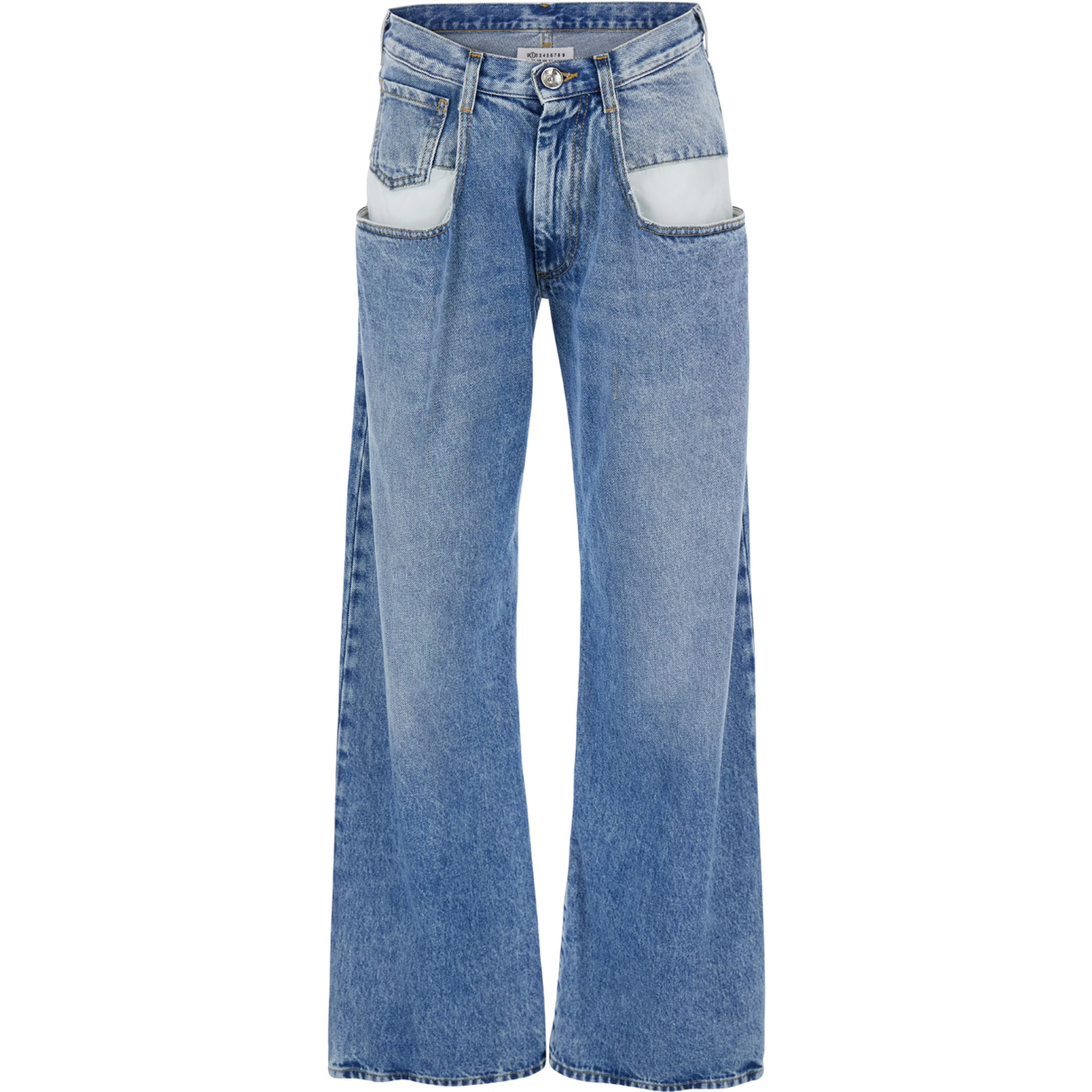 Light Blue Five-Pocket Jeans with Bleach Effect in Cotton Denim Woman