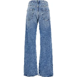 Light Blue Five-Pocket Jeans with Bleach Effect in Cotton Denim Woman