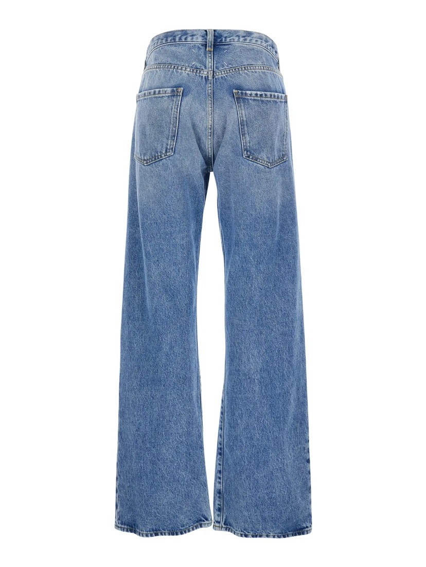 Light Blue Five-Pocket Jeans with Bleach Effect in Cotton Denim Woman