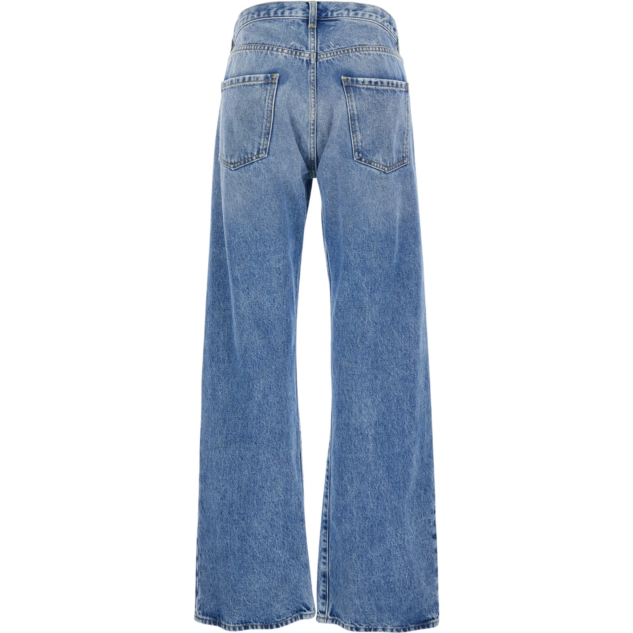 Light Blue Five-Pocket Jeans with Bleach Effect in Cotton Denim Woman