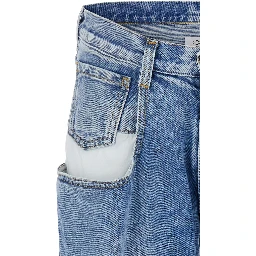 Light Blue Five-Pocket Jeans with Bleach Effect in Cotton Denim Woman